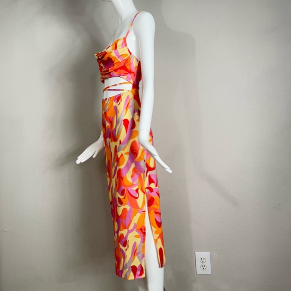 Hello Molly Fierce Nature Midi Dress Multi-color Orange Strappy Size 4 - Picture 4 of 12